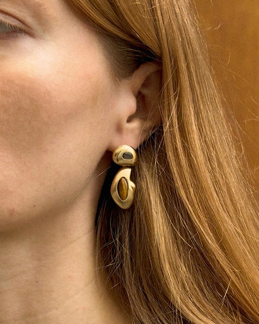 Pebble Earrings - Tiger's eye