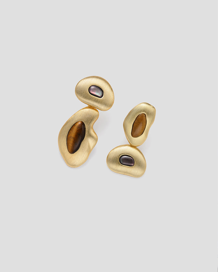 Pebble two Earrings - Tiger's eye